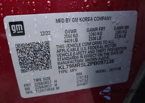 2023 Chevrolet Trailblazer Awd Lt z USA, uszkodzony, nr VIN KL79MRSL2PB097138